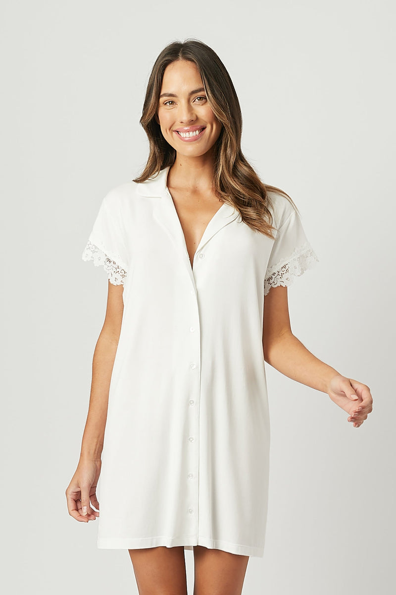 Lace Trim Sleep Shirt Nightie IVORY – UNE PIECE Lace Trim Sleep Shirt Nightie IVORY – UNE PIECE