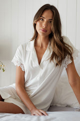 UNE PIECE-Lace Trim Sleep Shirt Nightie IVORY