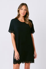 UNE PIECE Lace Trim Sleep Tee Nightie in Black