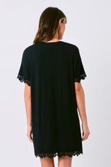 UNE PIECE Lace Trim Sleep Tee Nightie in Black