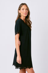UNE PIECE Lace Trim Sleep Tee Nightie in Black