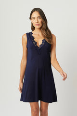 UNE PIECE-Lace Trim V-Neck Nightie NAVY