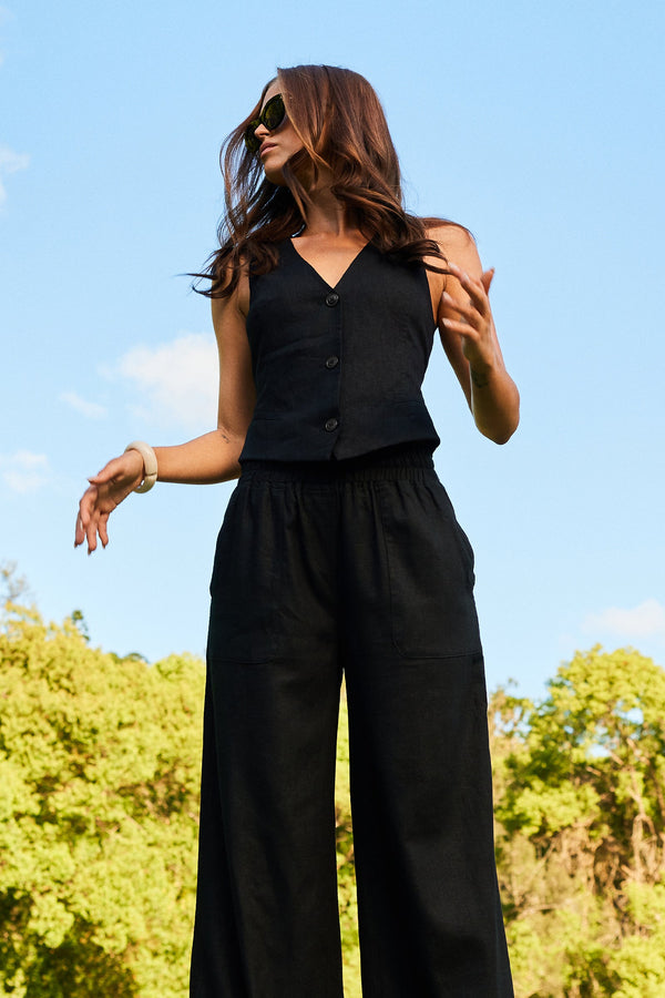 UNE PIECE-Linen Palazzo Pants BLACK