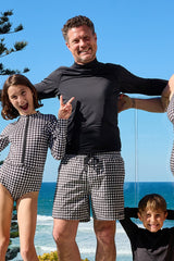 UNE PIECE Mens Swim Shorts in Black Gingham