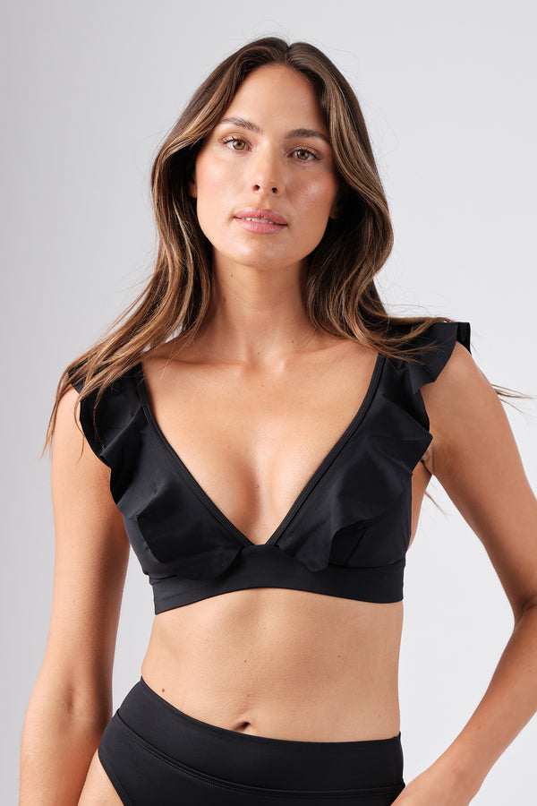 UNE PIECE-Never Say Never Bikini Bralette with Frill BLACK