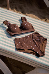 UNE PIECE Textured Never Say Never High-Waisted Bikini Bottom in Chocolate Polka Texture