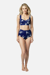 UNE PIECE Never Say Never High-Waisted Bikini Bottom in Freesia Silhouette Navy