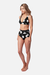 UNE PIECE Never Say Never High-Waisted Bikini Bottom in Magnolia Silhouette Black