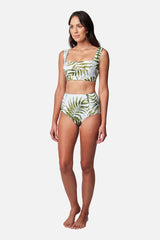 UNE PIECE-Never Say Never High-Waisted Bikini Bottom PALM WHITE