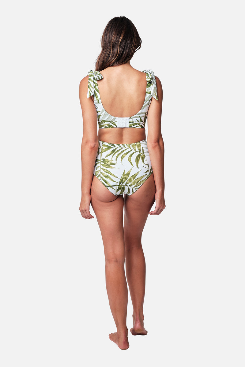 UNE PIECE-Never Say Never High-Waisted Bikini Bottom PALM WHITE