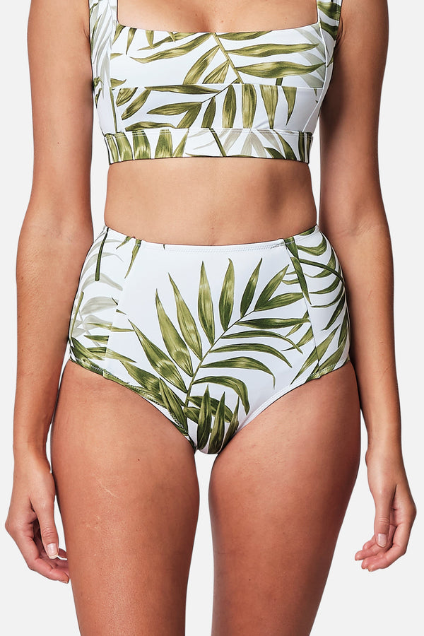 UNE PIECE-Never Say Never High-Waisted Bikini Bottom PALM WHITE