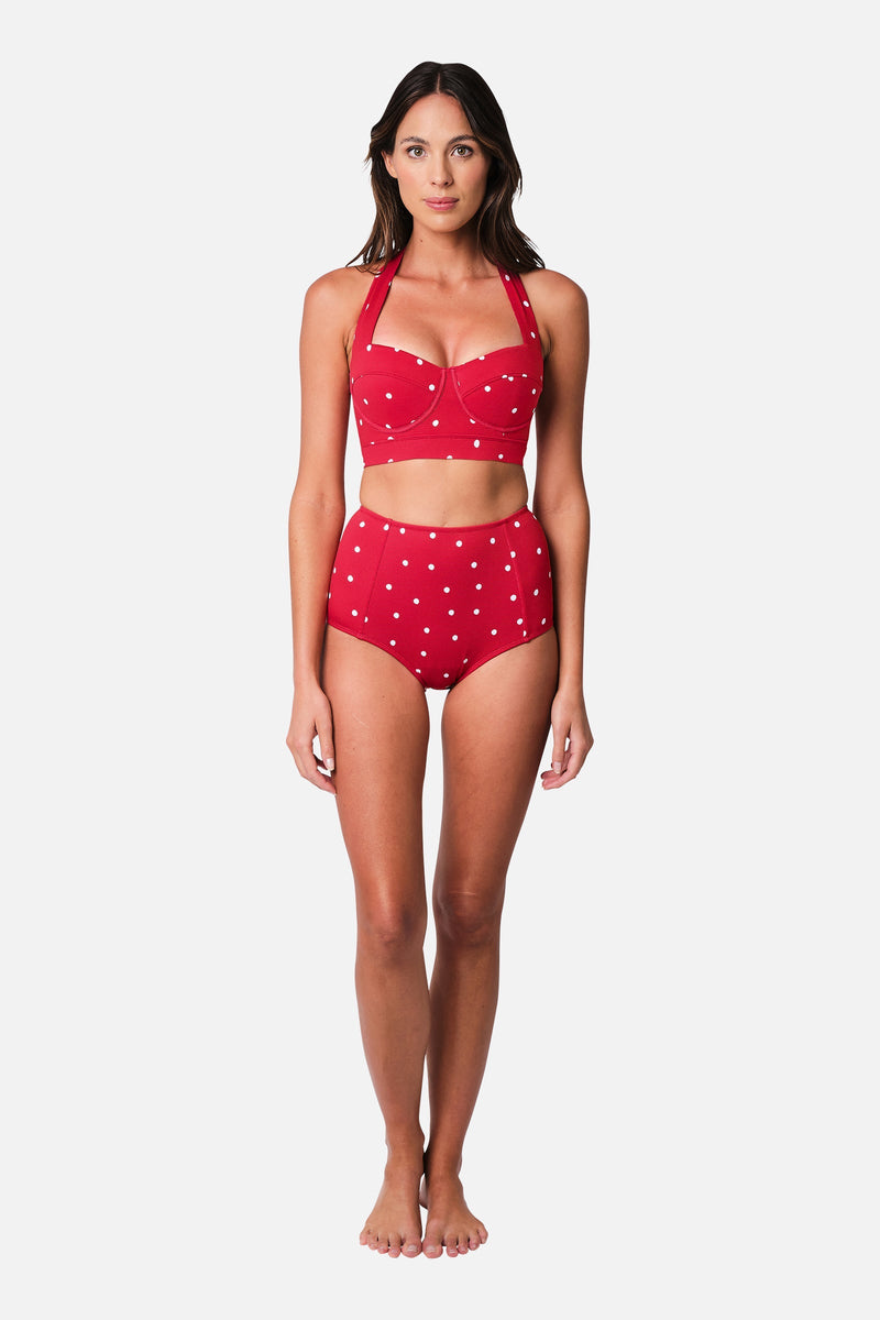 UNE PIECE-Original Bustier Balconette Bikini Bralette POLKA ROUGE TEXTURE