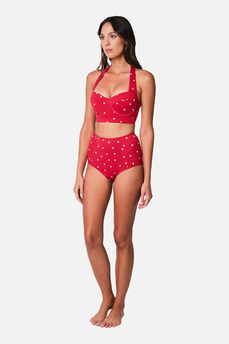 UNE PIECE-Original Bustier Balconette Bikini Bralette POLKA ROUGE TEXTURE