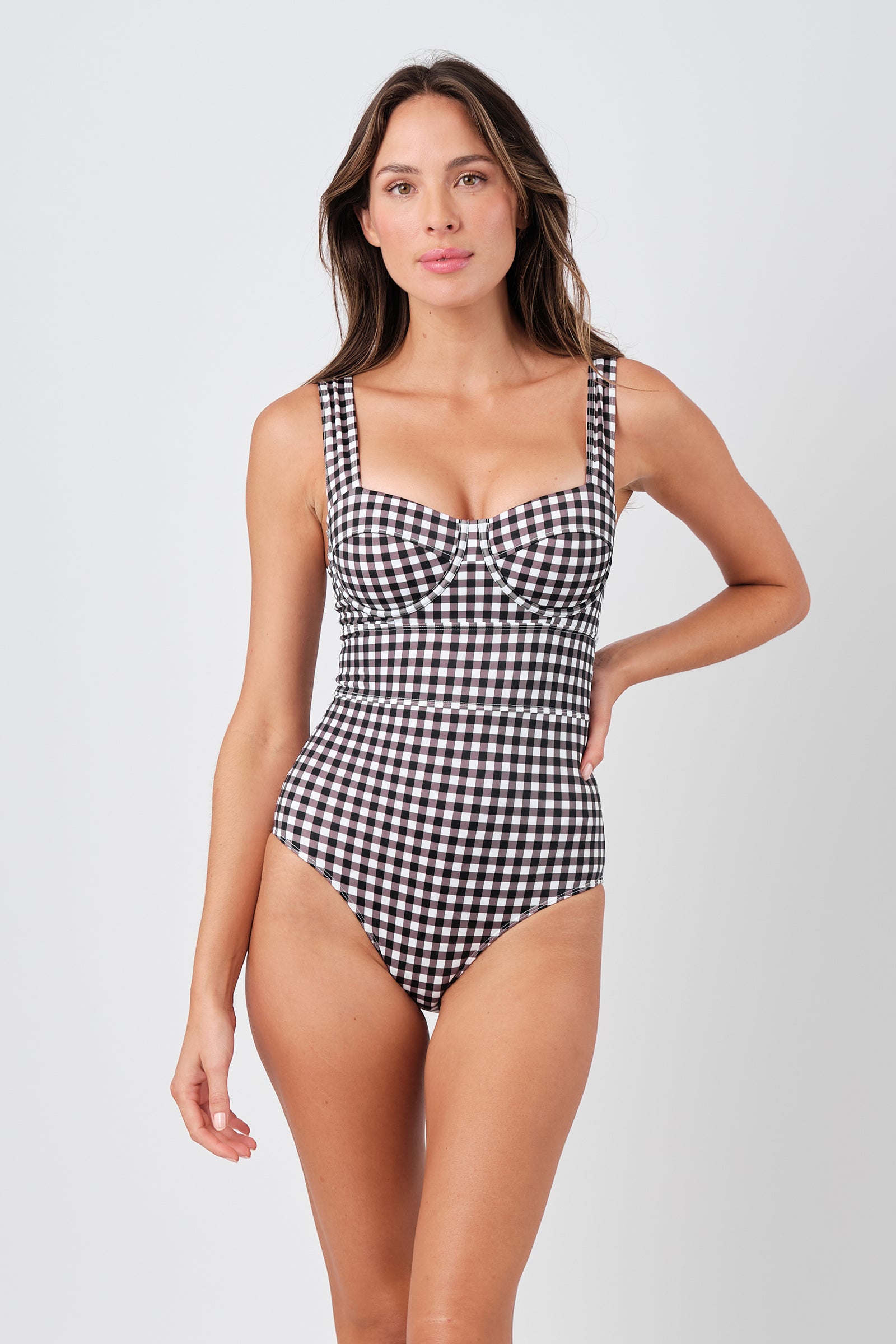 Original Bustier Balconette One Piece BLACK GINGHAM – UNE PIECE