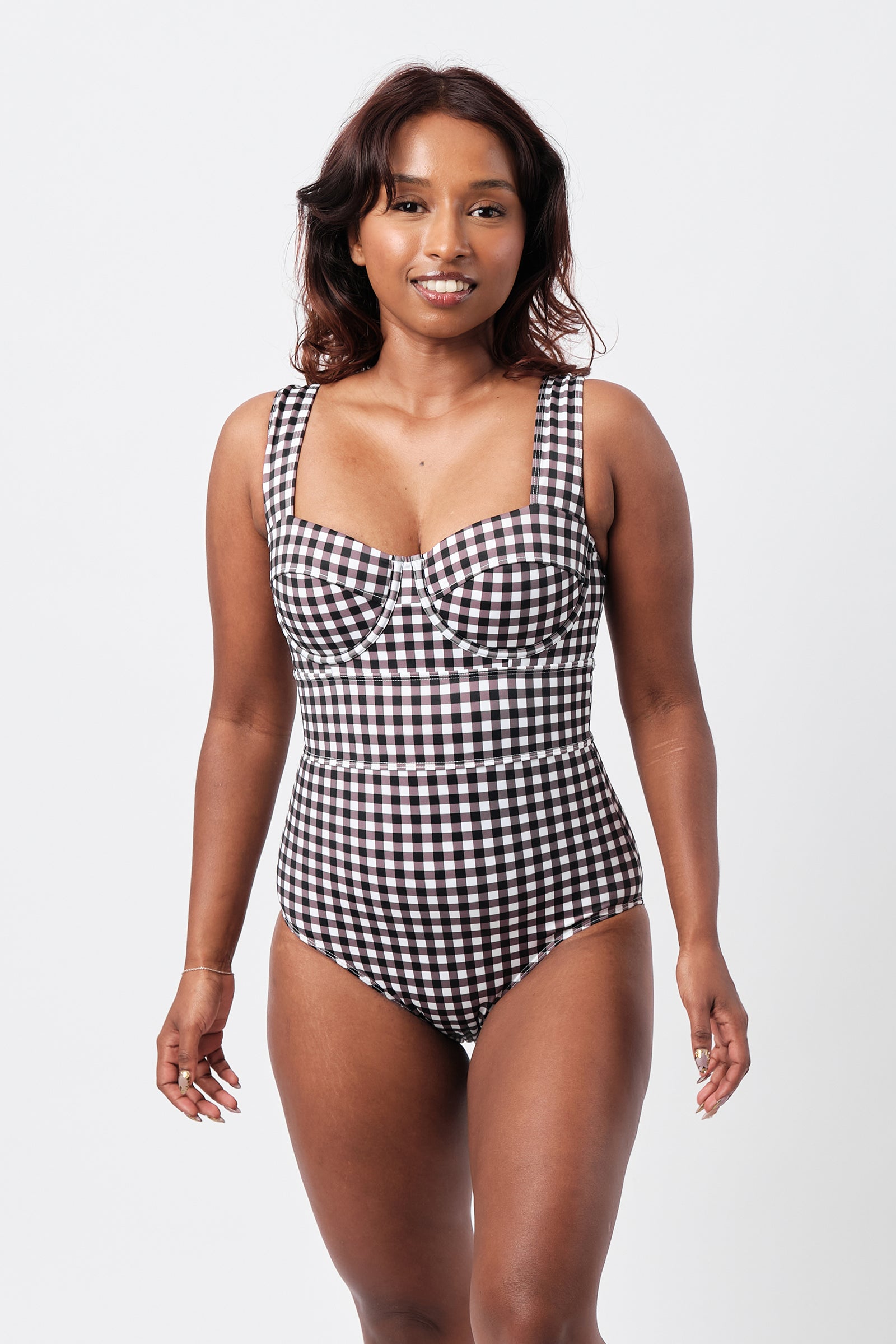 Original Bustier Balconette One Piece BLACK GINGHAM – UNE PIECE
