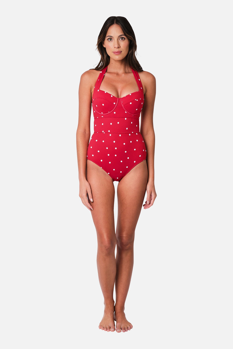 UNE PIECE-Original Bustier Balconette One Piece POLKA ROUGE TEXTURE