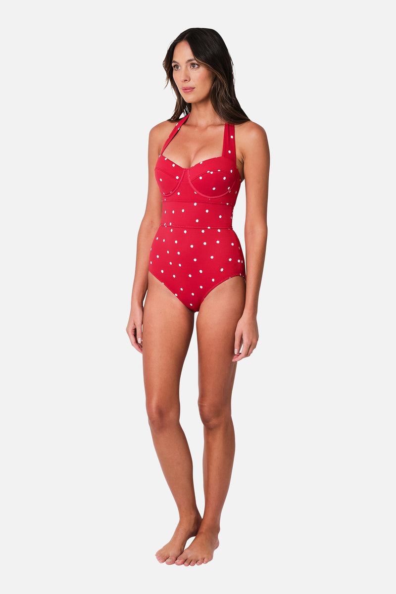 UNE PIECE-Original Bustier Balconette One Piece POLKA ROUGE TEXTURE