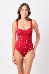 UNE PIECE Textured Original Bustier Balconette One Piece in Polka Rouge Texture