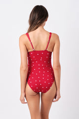UNE PIECE Textured Original Bustier Balconette One Piece in Polka Rouge Texture