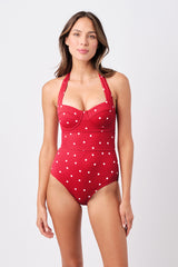 UNE PIECE Textured Original Bustier Balconette One Piece in Polka Rouge Texture