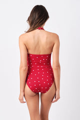 UNE PIECE Textured Original Bustier Balconette One Piece in Polka Rouge Texture