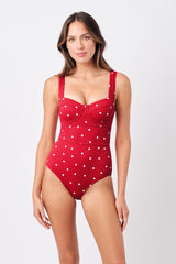 UNE PIECE Textured Original Bustier Balconette One Piece in Polka Rouge Texture