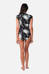 UNE PIECE-Original Sexie Rashie Cap Sleeve LONDON BOTANICAL BLACK
