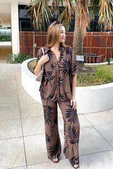 UNE PIECE-Palazzo Pants PALM SILHOUETTE CHOCOLATE