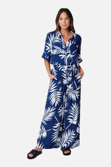 UNE PIECE Palazzo Pants in Palm Silhouette Navy