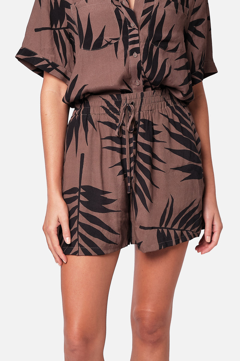 UNE PIECE-Palazzo Shorts PALM SILHOUETTE CHOCOLATE