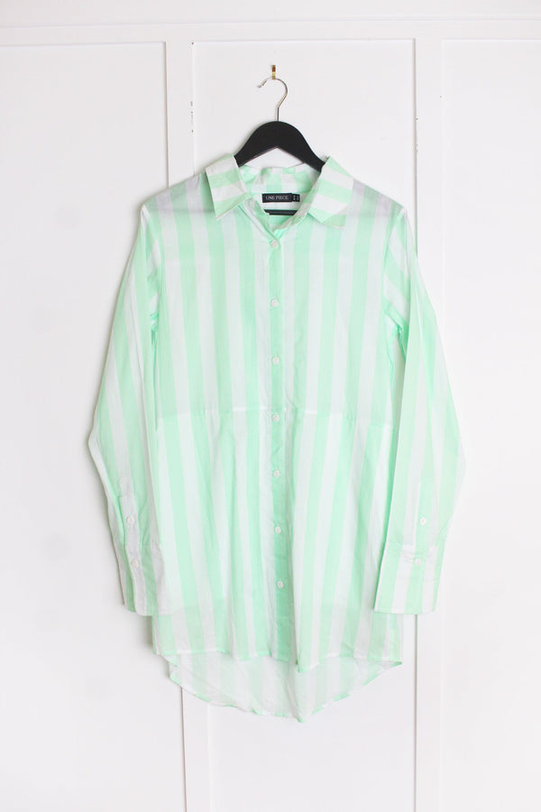 UNE PIECE-[Sample] Beach Shirt Dress HAMPTONS STRIPE PALE GREEN