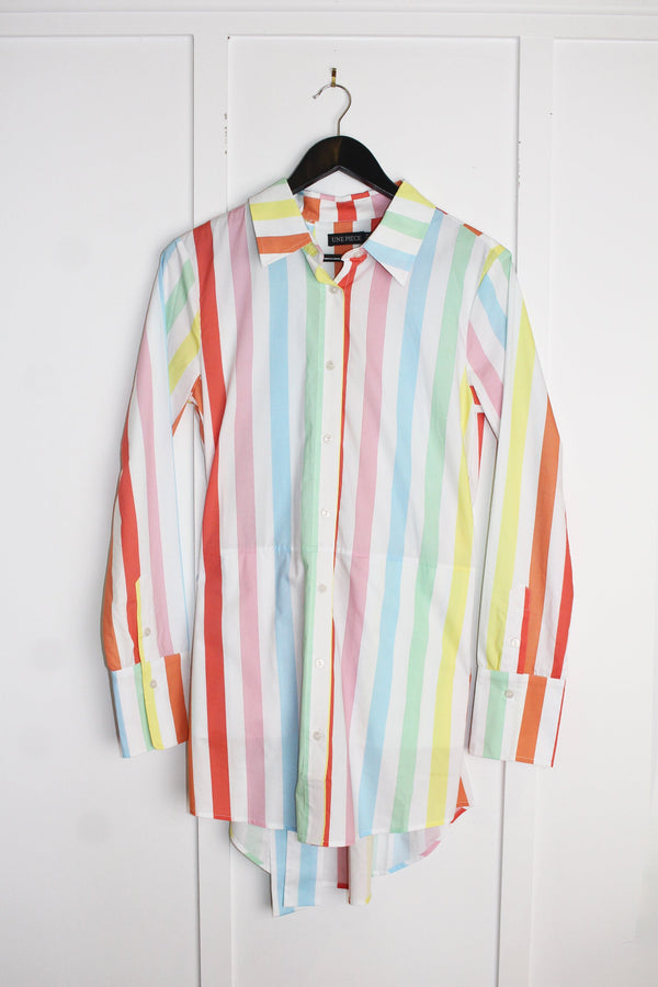UNE PIECE-[Sample] Beach Shirt Dress HAMPTONS STRIPE PASTEL RAINBOW