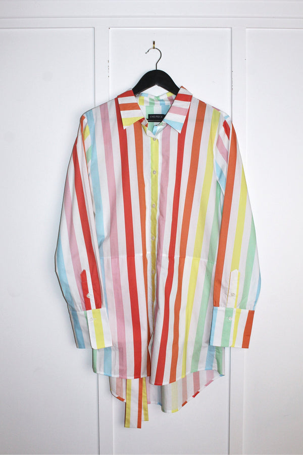 UNE PIECE-[Sample] Beach Shirt Dress HAMPTONS STRIPE RAINBOW