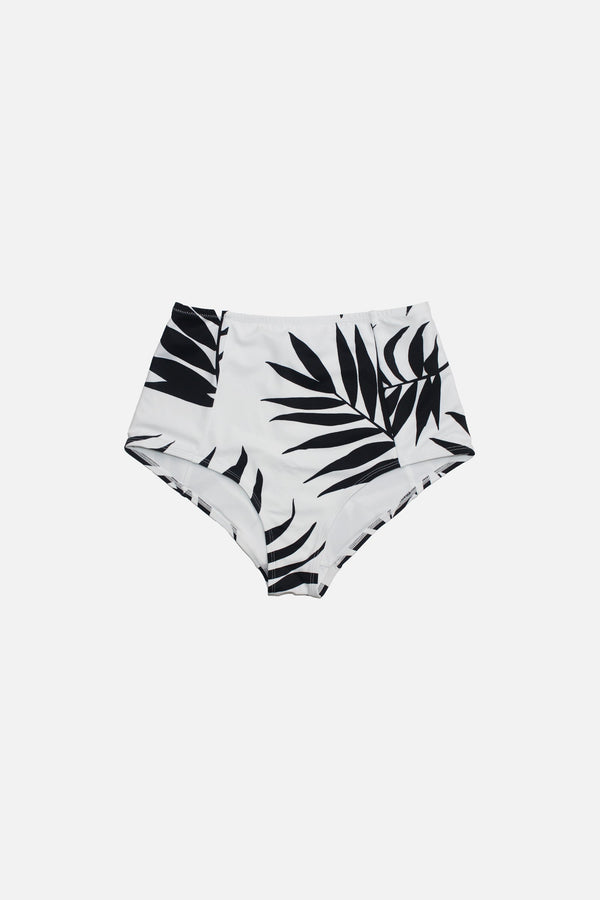 UNE PIECE-[Sample] Never Say Never High-Waisted Bikini Bottom PALM SILHOUETTE BLACK ON WHITE