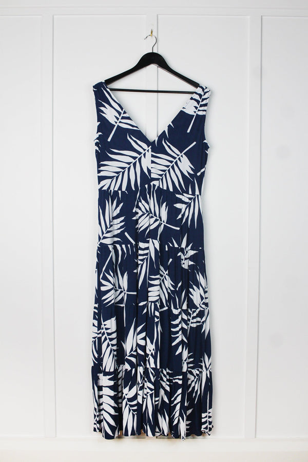 UNE PIECE-[Sample] Swing Maxi Dress (No Bows) PALM SILHOUETTE NAVY