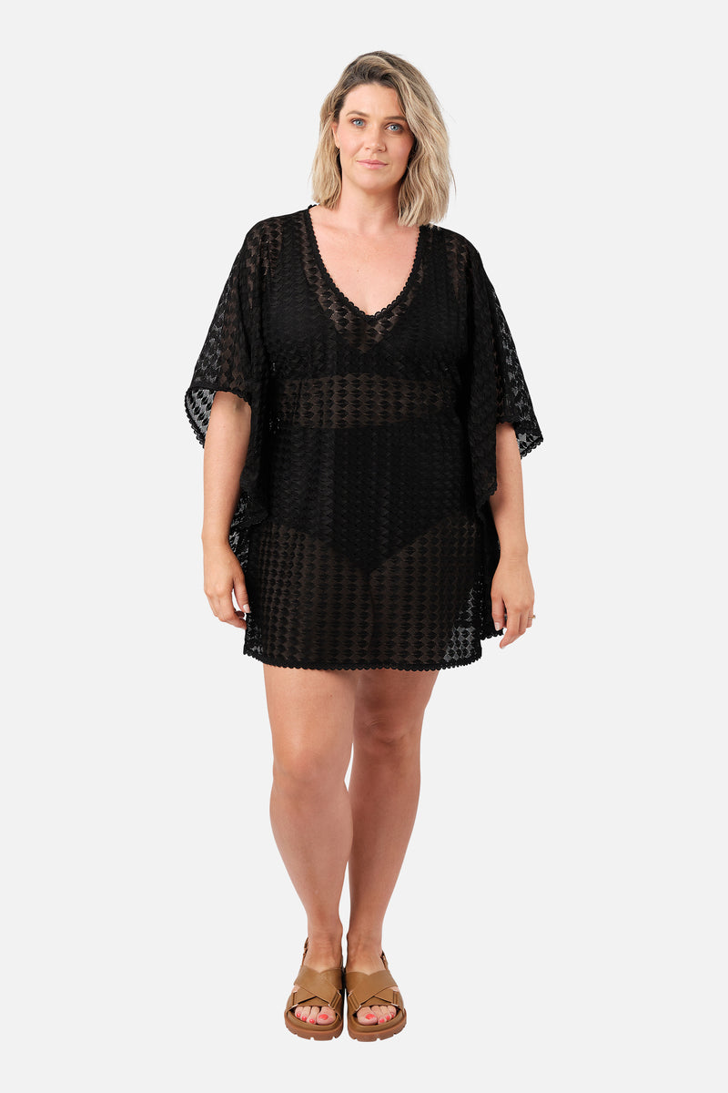 UNE PIECE-Scalloped Lace Kaftan BLACK