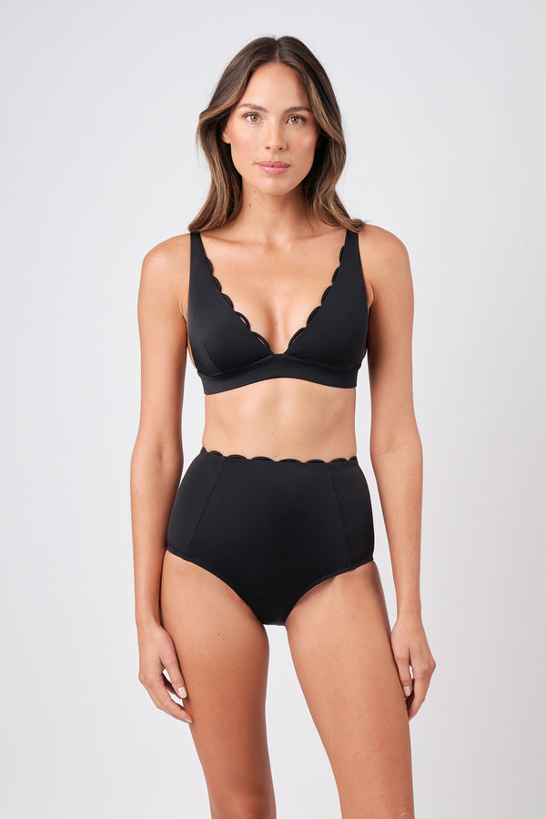 UNE PIECE-Scalloped Never Say Never Bikini Bralette BLACK