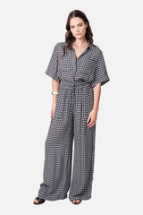 UNE PIECE-Short Sleeve Button-Up Shirt BLACK GINGHAM