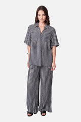 UNE PIECE-Short Sleeve Button-Up Shirt BLACK GINGHAM