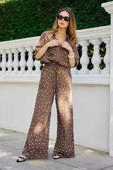 UNE PIECE Short Sleeve Button-Up Shirt in Chocolate Polka
