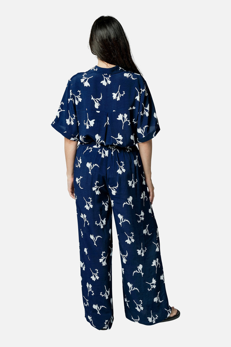 UNE PIECE-Short Sleeve Button-Up Shirt FREESIA SILHOUETTE NAVY