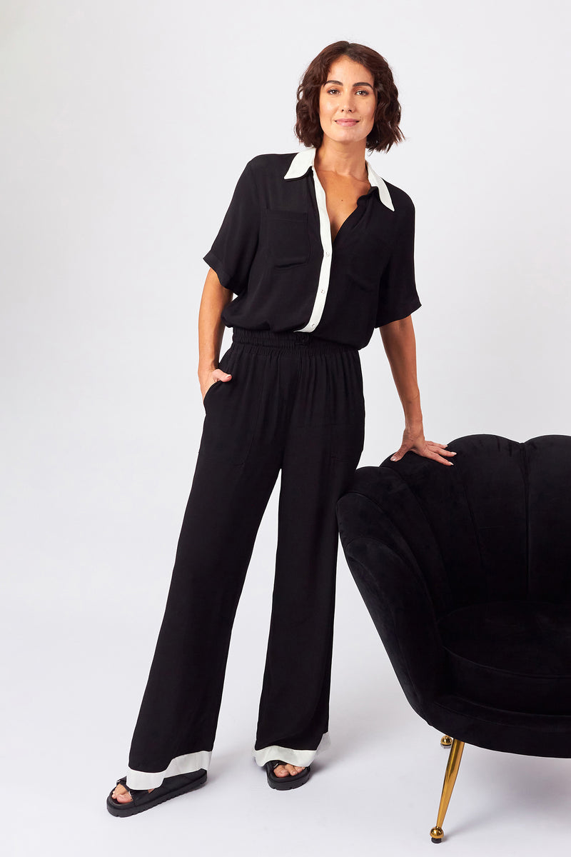 UNE PIECE-Short Sleeve Button-Up Shirt MONOCHROME