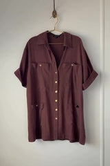 UNE PIECE Short Sleeve Linen Dress in Chocolate