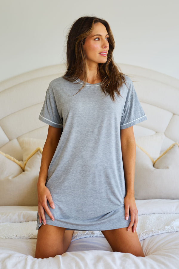 UNE PIECE-Sleep Tee Nightie with Piping GREY MARLE