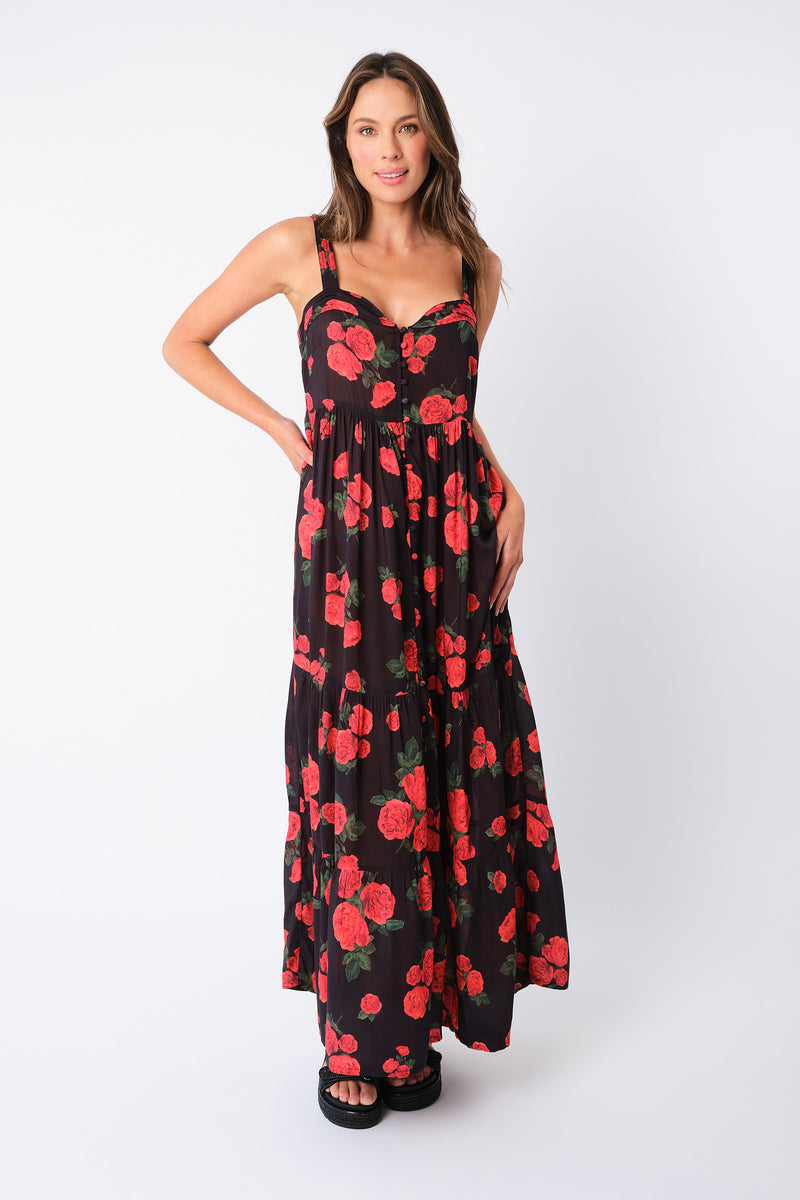 UNE PIECE-Sweetheart Neckline Maxi Dress PLUCKED ROSES