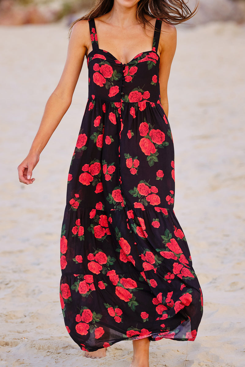 Sweetheart Neckline Maxi Dress PLUCKED ROSES – UNE PIECE