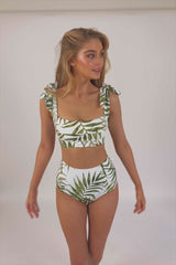 Never Say Never High-Waisted Bikini Bottom PALM WHITE