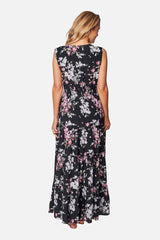 UNE PIECE-V-Neck Tiered Maxi Dress BAUHINIA BLACK