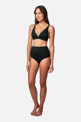 UNE PIECE-Scalloped Never Say Never High-Waisted Bikini Bottom BLACK